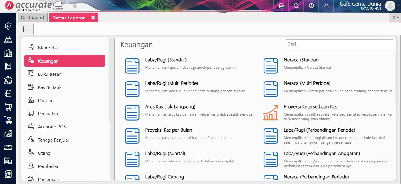 membuka laporan Accurate Online